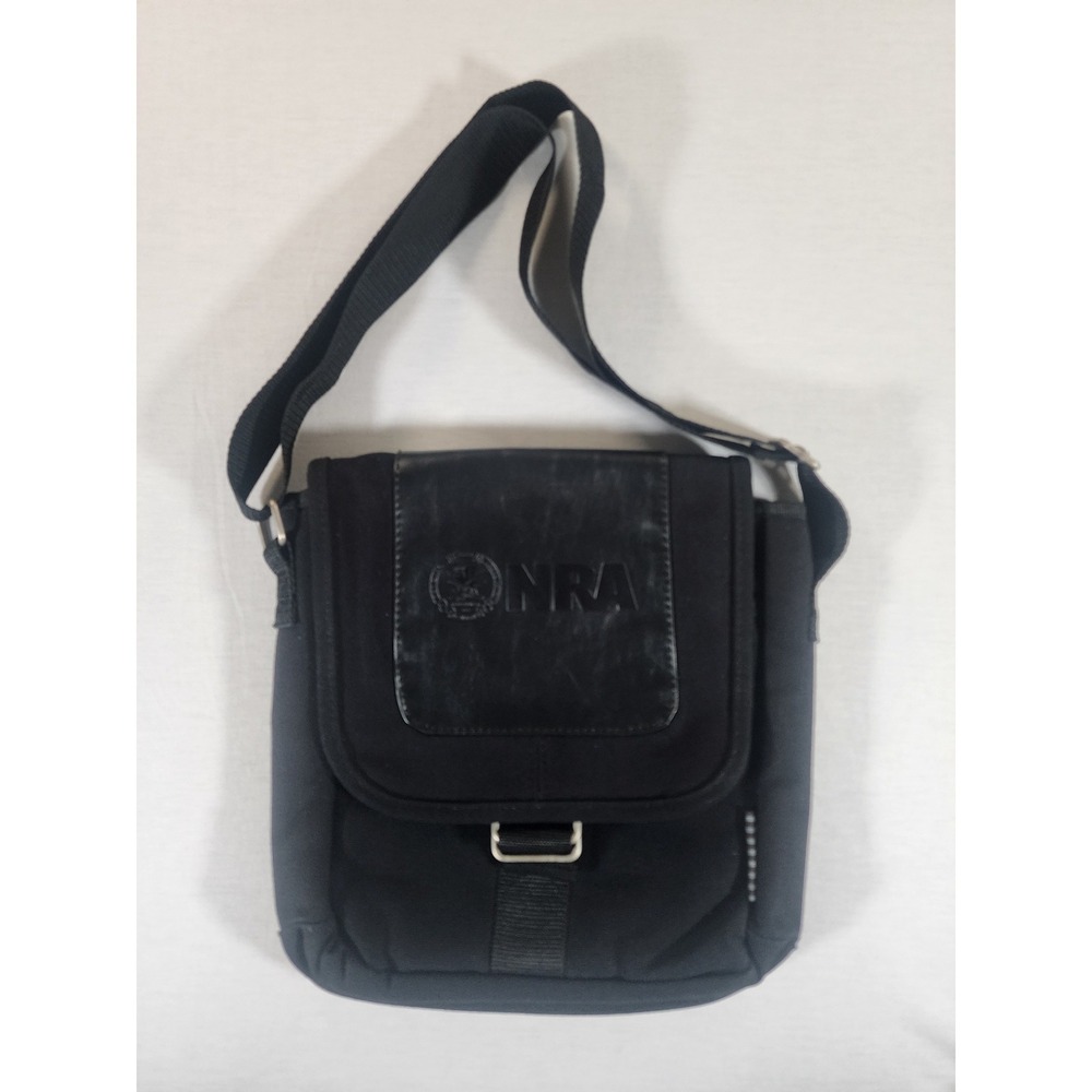 NRA Messenger Bag Black Canvas Faux Leather Crossbody National Rifle Association